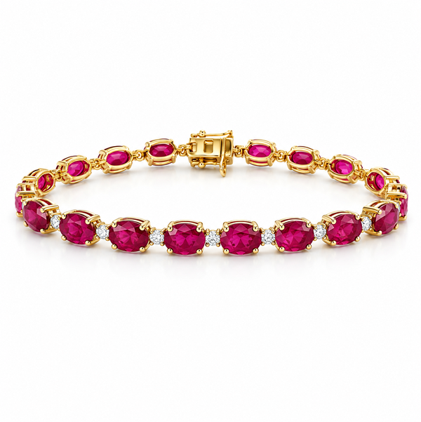 14KYG 24 OVAL RUBIES 14.78CT & 24 ROUND DIAMONDS 0.27CT PRONG SET 7" BRACELET