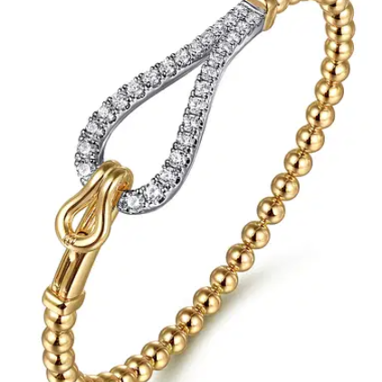 14KYG/WG 28 BR DIA'S 1.01CTW FASHION BANGLE BRACELET W/ LOCKING CLASP - 6.25"