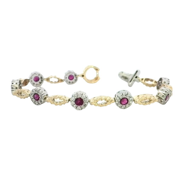 14KWG/YG 8 RB'S 2.40CTW & 88 DIA'S 1.76CTW FASHION BRACELET- 7.00"