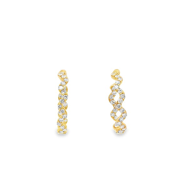 Closeup photo of 14KYG 64 ROUND DIAMONDS 0.96CT "ZIG-ZAG" HOOP EARRINGS