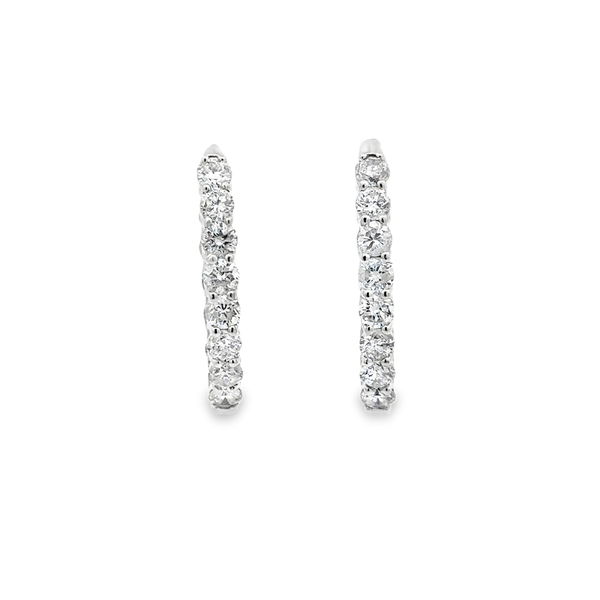 Closeup photo of 14KWG 26 ROUND DIAMONDS 5.08CT INSIDE-OUT OVAL PRONG SET HOOP EARRINGS