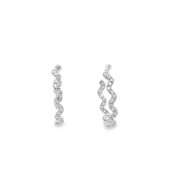 Closeup photo of 14KWG 64 ROUND DIAMONDS 0.97CT "ZIG-ZAG" HOOP EARRINGS