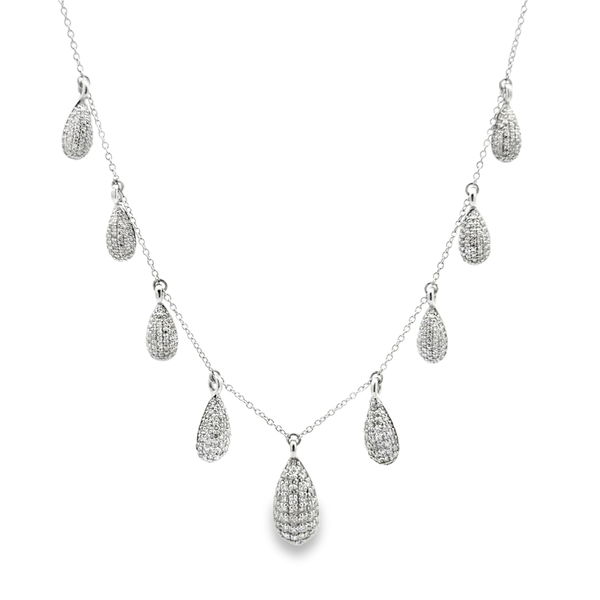 Closeup photo of 14KWG 459 ROUND DIAMONDS 1.10CT 20" PAVE PEAR SHAPE DANGLE CLEOPATRA NECKLACE