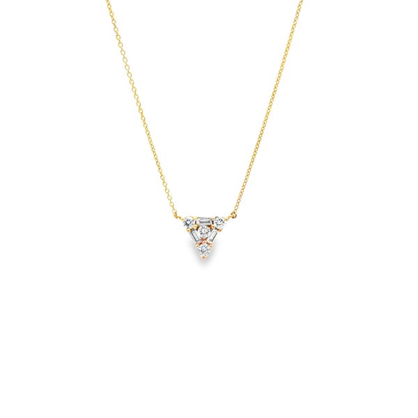 Closeup photo of 14KYG 4 ROUND DIAMONDS 0.36CT & 3 BAGUETTE DIAMONDS 0.17CT 18" "TRIANGLE" STATION NECKLACE