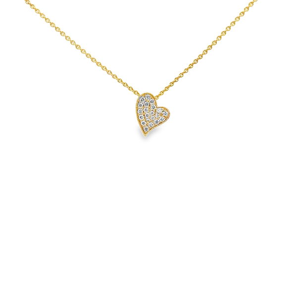 Closeup photo of 14KYG 21 ROUND DIAMONDS 0.14CT MILGRAIN HEART SLIDE ON 18" CABLE CHAIN