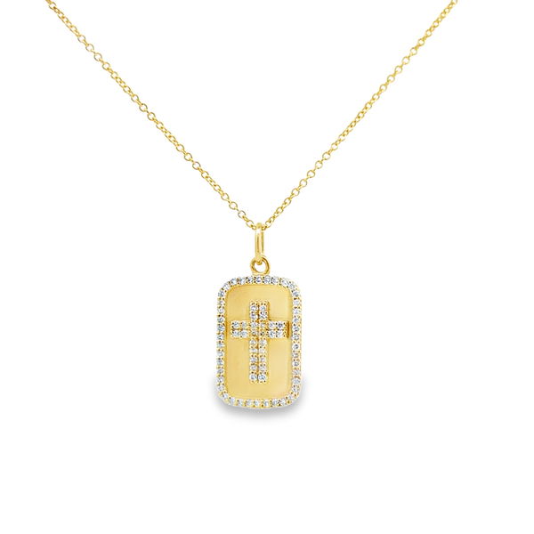 Closeup photo of 14KYG 68 ROUND DIAMONDS 0.26CT CROSS "DOG TAG" PENDANT W/18" CABLE CHAIN