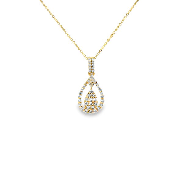 Closeup photo of 14KYG 49 ROUND DIAMONDS 0.46CT PEAR SHAPE CLUSTER PENDANT W/18" CHAIN