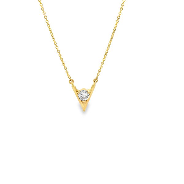 Closeup photo of 14KYG 0.23CT ROUND DIAMOND "V" SOLITAIRE STATION PENDANT ON 18" CABLE CHAIN