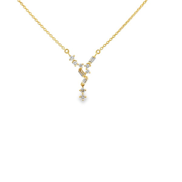 Closeup photo of 14KY 3 BAGUETTE DIAMONDS 0.10CT & 7 ROUND DIAMONDS 0.16CT "Y" STATION 18" NECKLACE