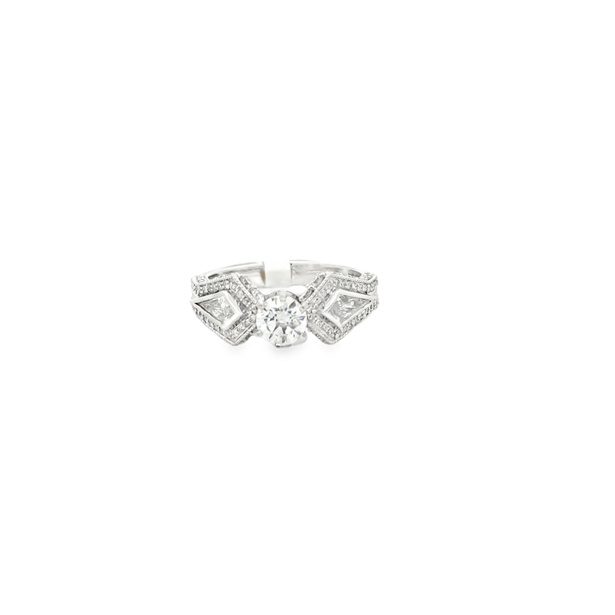 14KWG 2 KITE DIAMONDS 0.50CT & 100 ROUND DIAMONDS 0.60CT MILGRAIN SEMI-MIOUNT