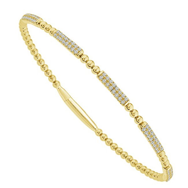 14KYG 70 ROUND DIAMONDS 0.50CT BEADED BANGLE BRACELET
