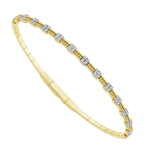14KYG 60 ROUND DIAMONDS 0.40CT STATION 6.75" BANGLE BRACELET