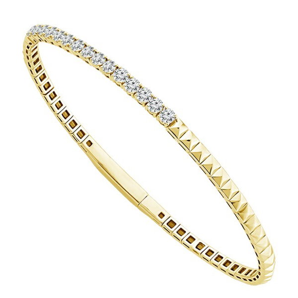 14KYG 15 ROUND DIAMONDS 1.00CT 1/2 WAY AROUND - 1/2 PYRAMID 6.75" FLEXI-BANGLE BRACELET