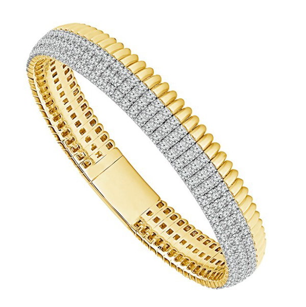 14KYG 219 ROUND DIAMONDS 8.00CT WIDE 6.75" FLEXI-BANGLE BRACELET