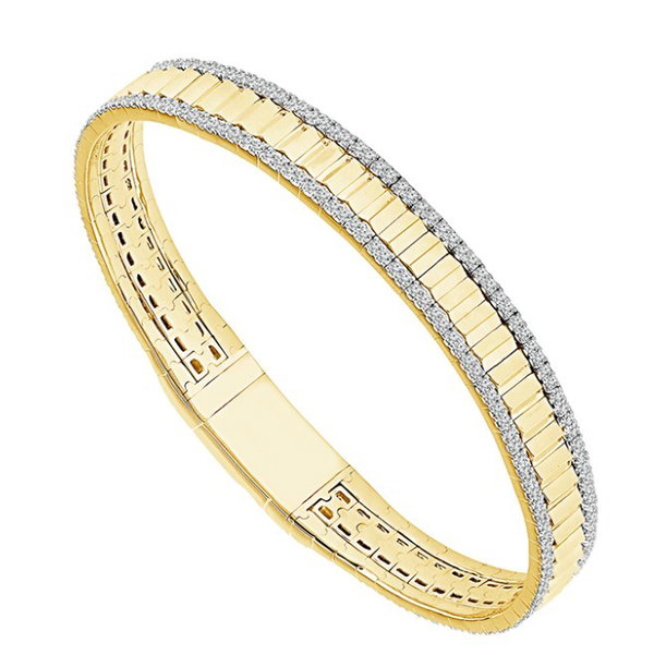 14KYG 222 ROUND DIAMONDS 1.00CT WIDE 6.75" DIAMOND CUT FLEXI-BANGLE BRACELET