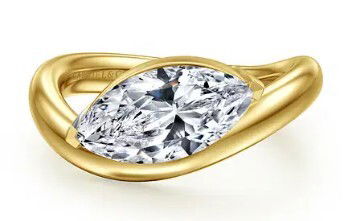 14KYG OFFSET POLISHED SEMI-MOUNT FOR 13x6.5 SIDEWAYS MARQUISE CENTER STONE