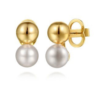 14K YELLOW GOLD 2 FRESHWATER PEARLS 9-9.5MM EARRINGS