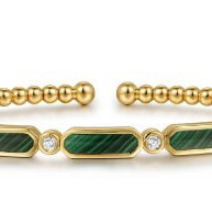 14KYG 6 ROUND DIAMONDS 0.20CT & MALACHITE BUJUKAN BANGLE BRACELET