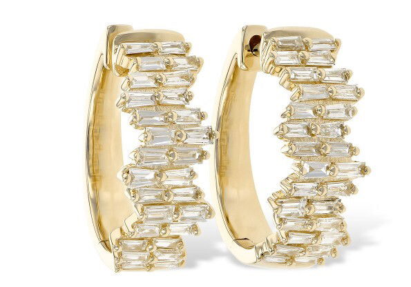 14KYG 56 BAGUETTE DIAMONDS 0.70CT PRONG SET HOOP EARRINGS