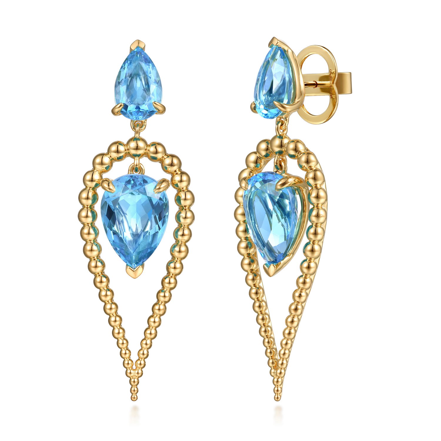 14K YELLOW GOLD 4 PEAR 22.24CTW SWISS BLUE TOPAZ EARRINGS