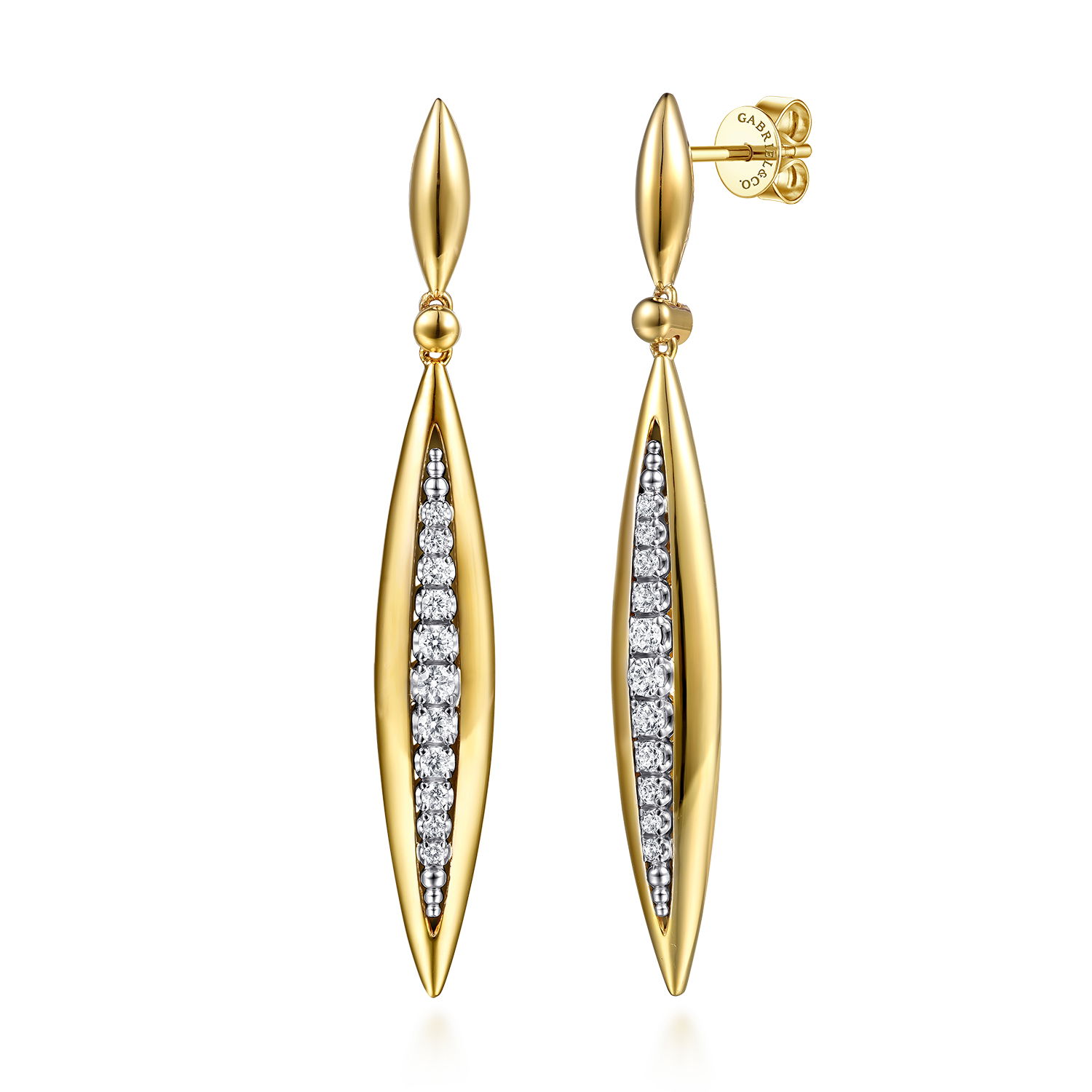 14K TWO-TONE GOLD 22 ROUND 0.51CTW DIAMOND BULLET DROP EARRINGS