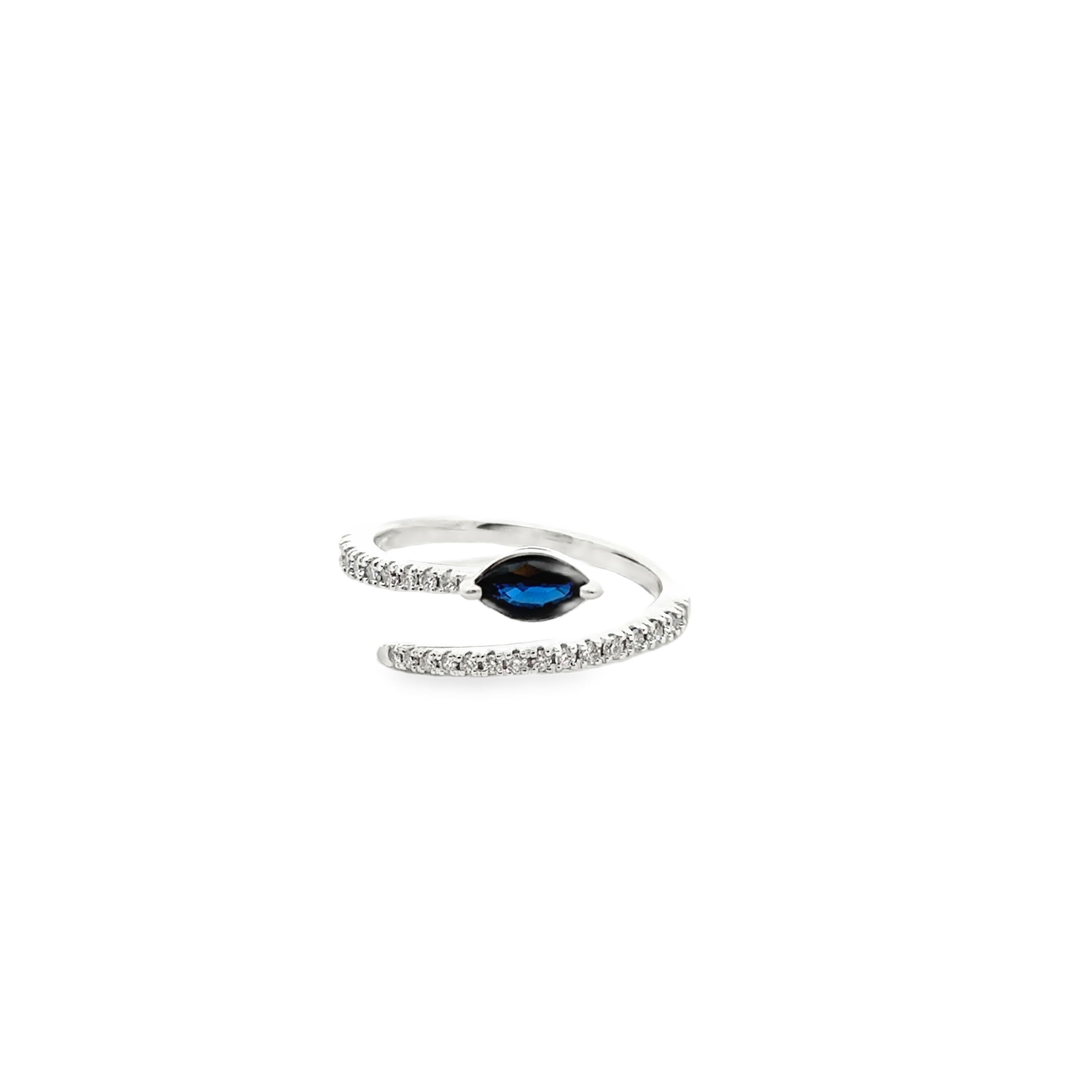 14KWG 0.45CT MARQUISE SAPPHIRE & 24 ROUND DIAMONDS 0.24CT BYPASS FASHION RING 14KWG 0.45CT MARQUISE SAPPHIRE & 24 ROUND DIAMONDS 0.24CT BYPASS FASHION RING