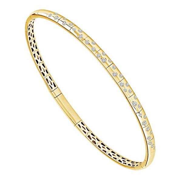 14KYG 6.75" 35 ROUND DIAMONDS 0.33CT POLISHED FLEXI-BANGLE BRACELET