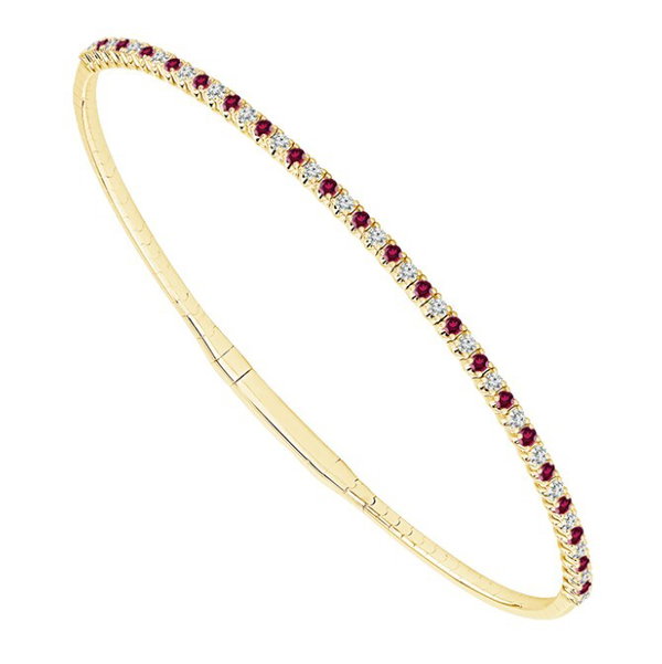 14KYG 19 RUBIES 0.27CT & 20 DIAMONDS 0.28CT TENNIS STYLE 6.75" FLEXI-BANGLE BRACELET