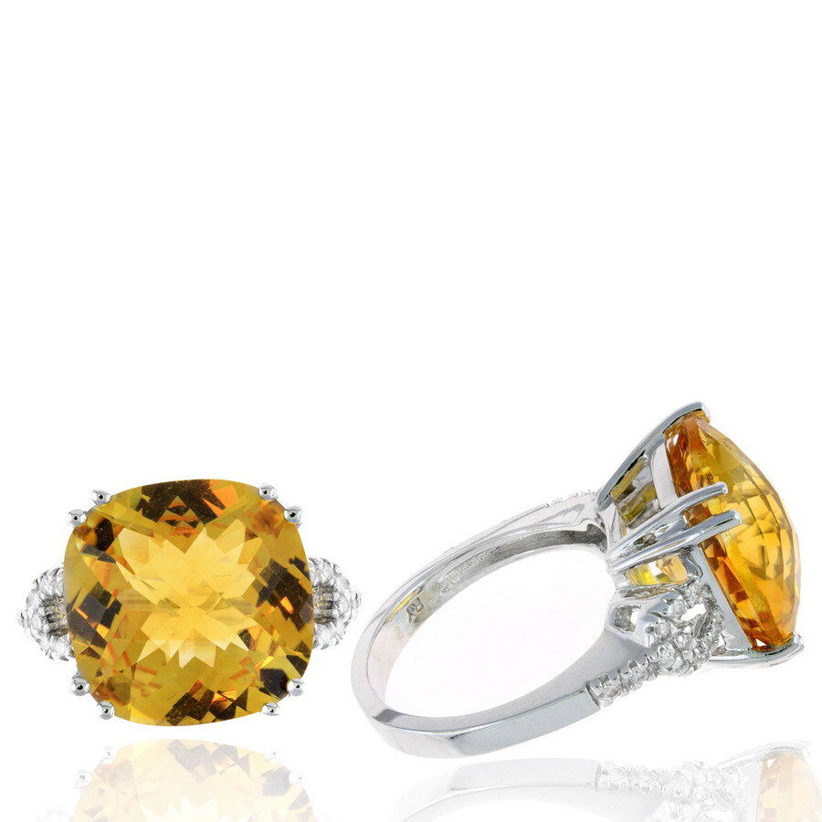 14K WG 10CT CITRINE CUSHION AND 20 DIA'S @0.16CT LADIES RING