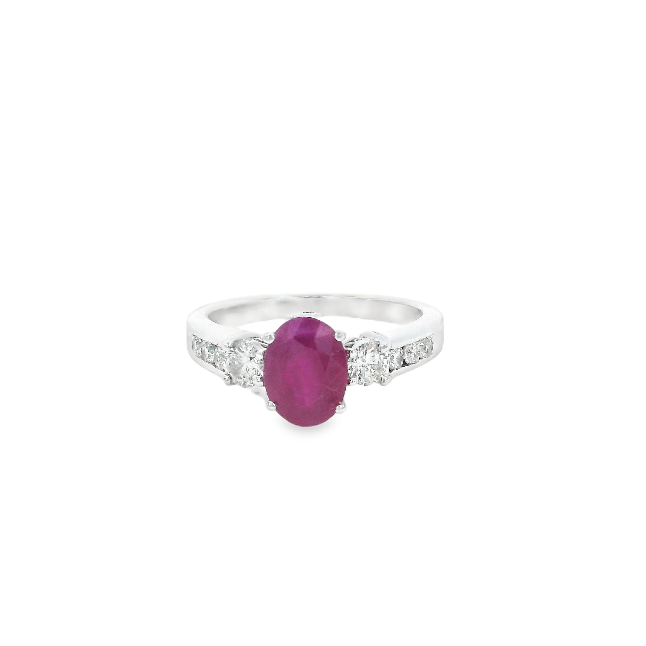 14KW 1.50CT OVAL RUBY & 10 RD DIA'S @ 0.50CT LADIES RING