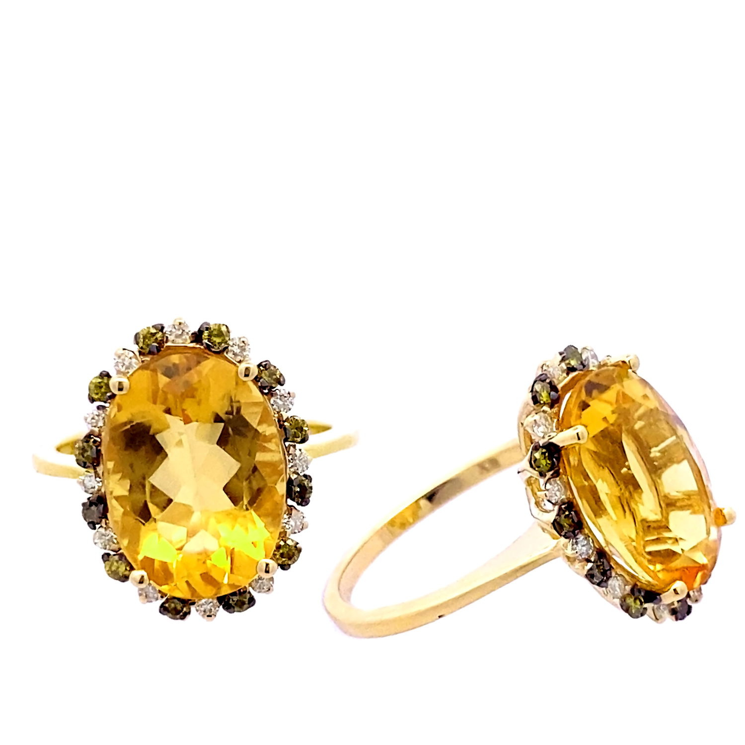 14KY OVAL CITRINE @5.50CT & RD DIAM HALO @ .28CT RING