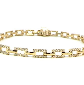 14KY 1.50CTTW RD DIAMOND RECTANGULAR LINK BRACELET 7"