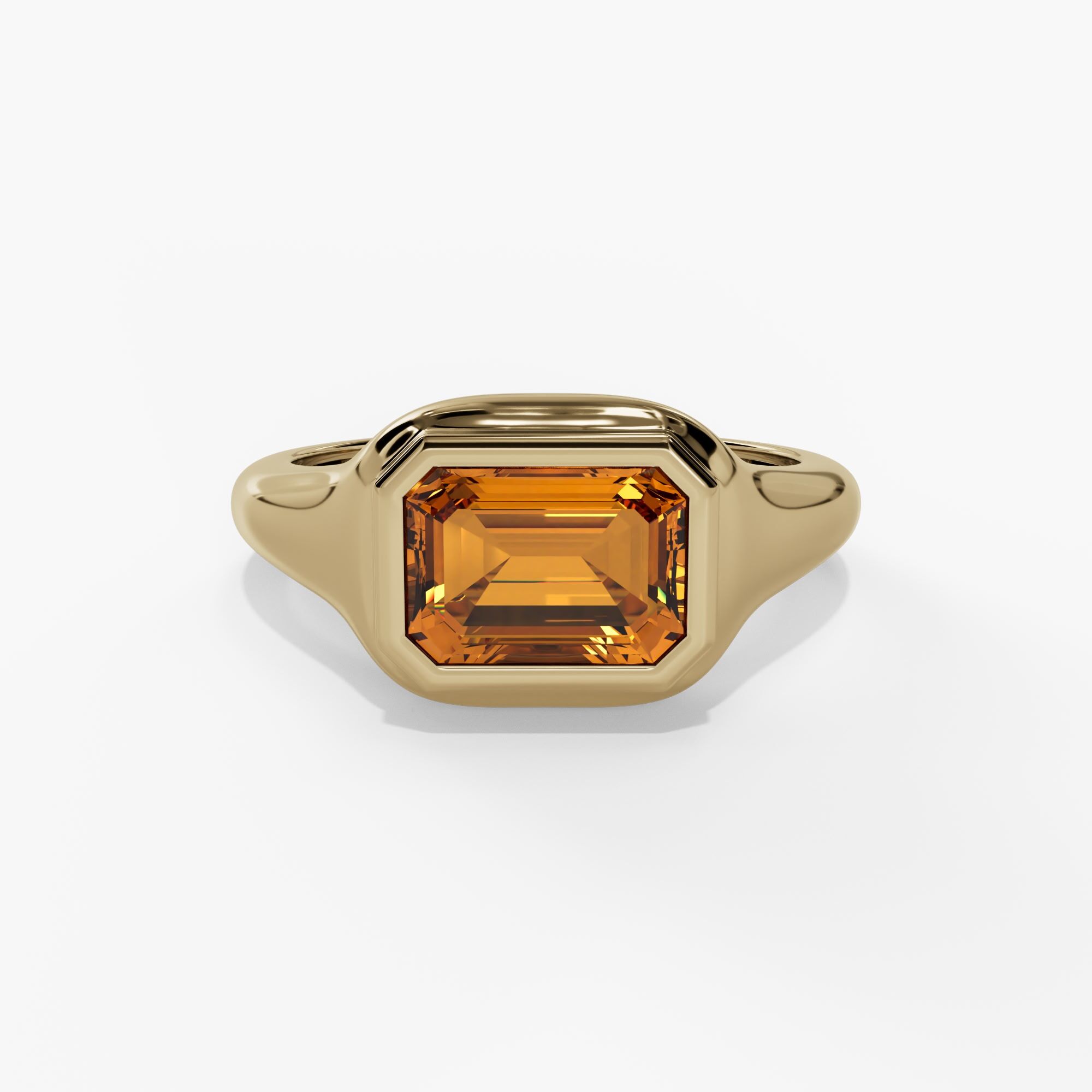 10KY 1.00CT (7X5) EMERALD CUT CITRINE POLISHED BEZEL SET RING