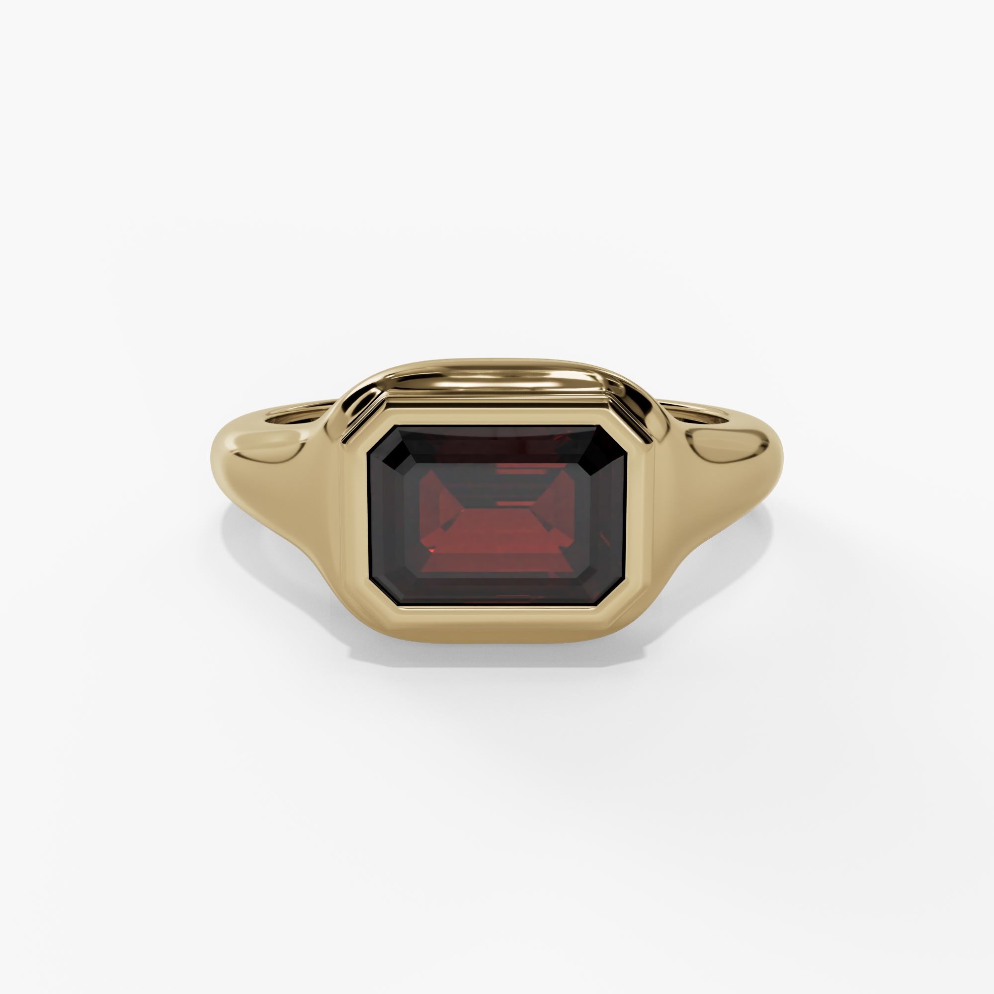 10KY 1.00CT (7X5) EMERALD CUT GARNET POLISHED BEZEL SET RING