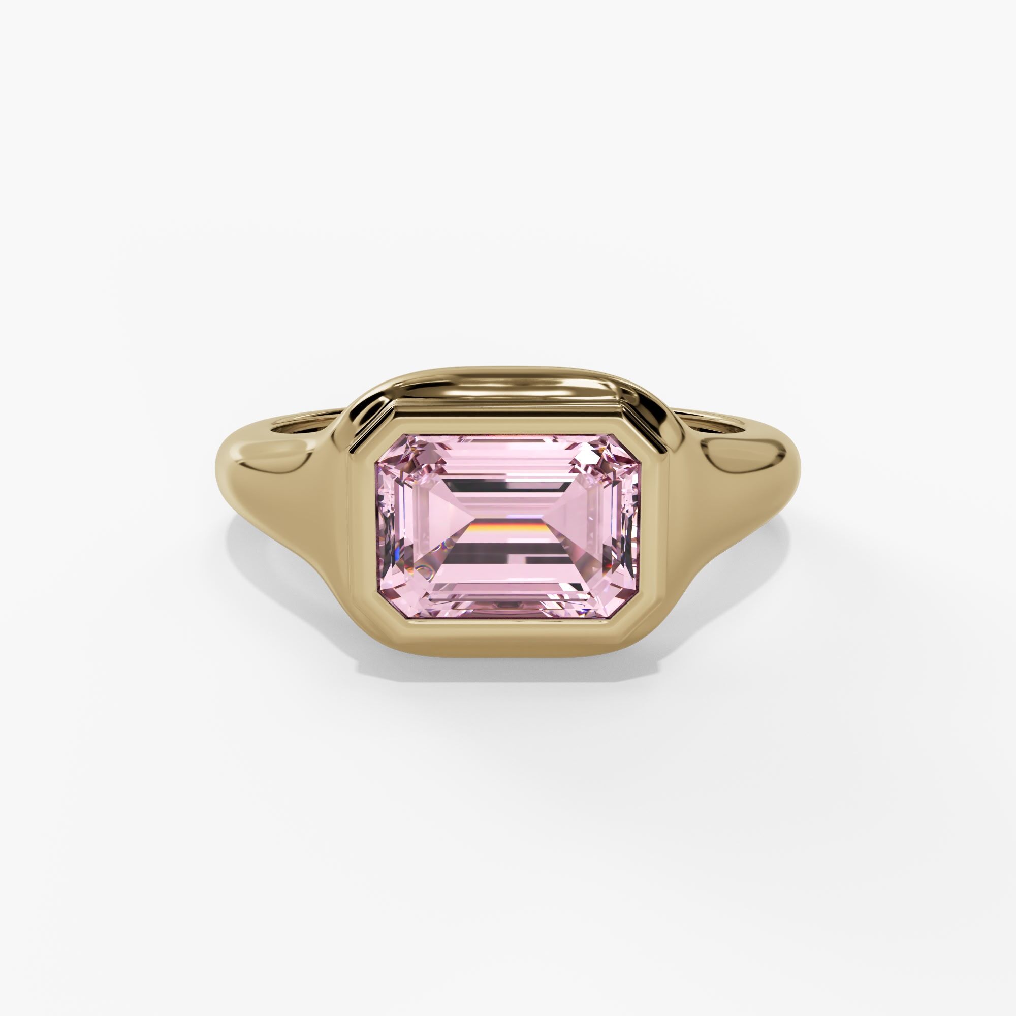 10KY 1.00CT (7X5) EMERALD CUT LAB CREATED PINK TOURMALINE POLISHED BEZEL SET RING