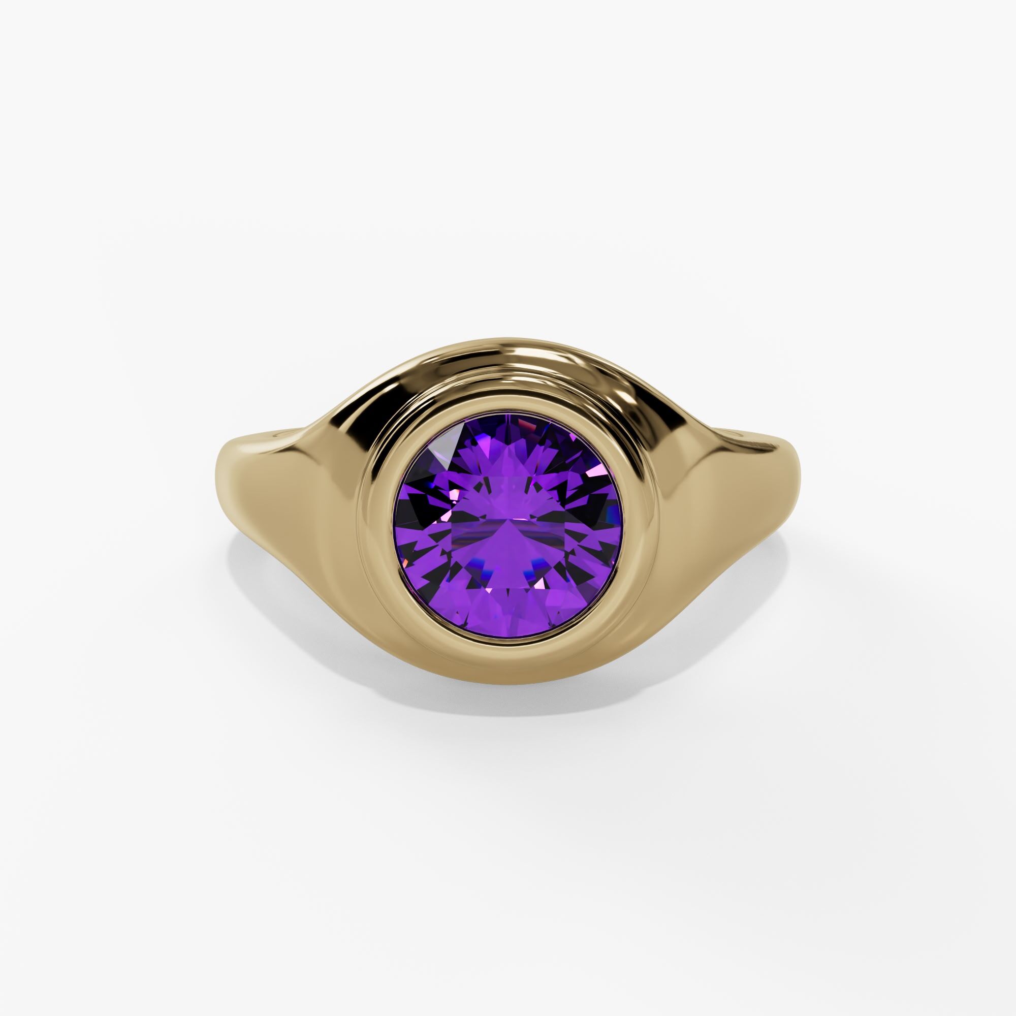 10KY 0.75CT (6MM) ROUND AMETHYST POLISHED BEZEL SET RING