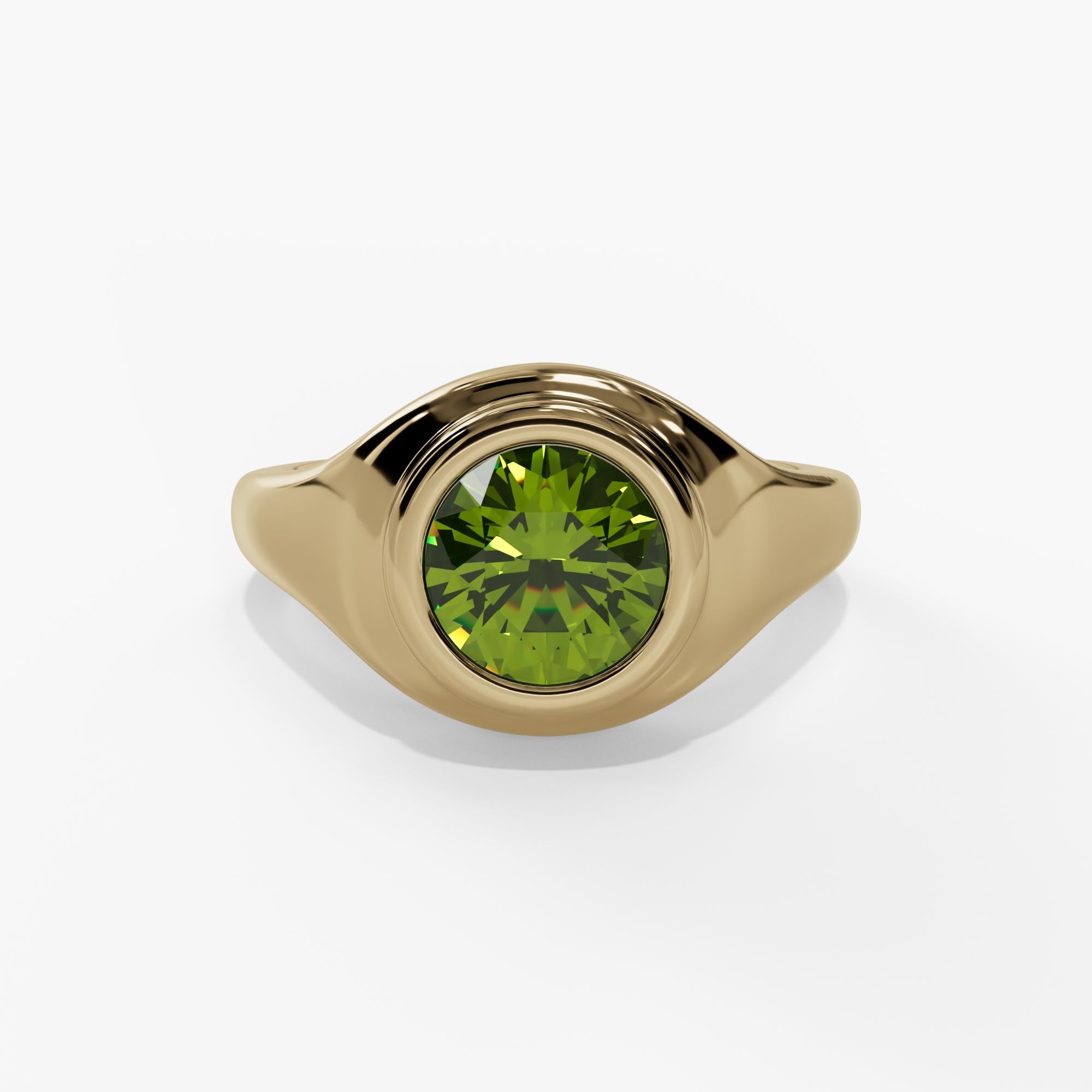 10KY 0.75CT (6MM) ROUND PERIDOT POLISHED BEZEL SET RING
