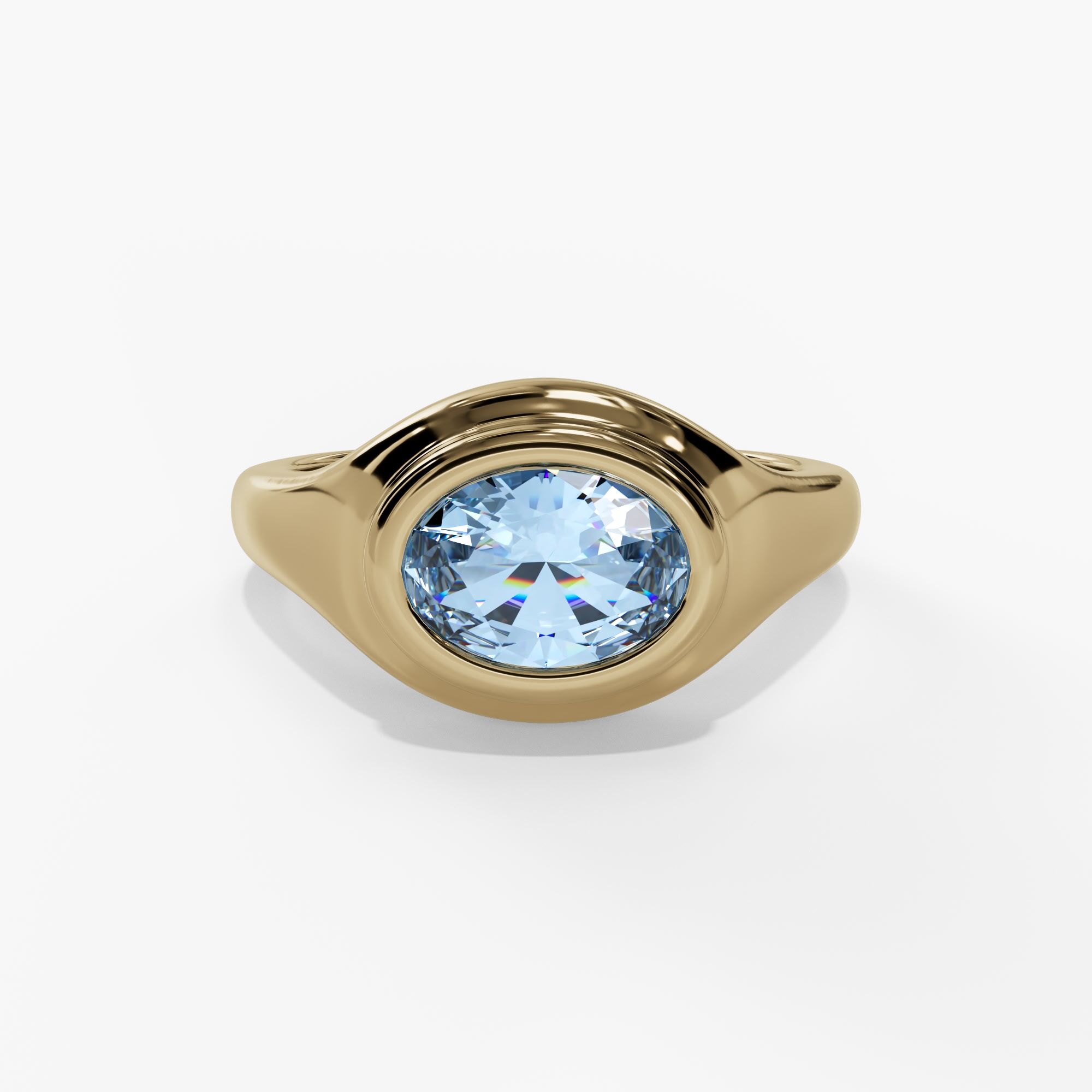 10KYG 0.75CT (7X5) OVAL AQUAMARINE POLISHED BEZEL SET RING