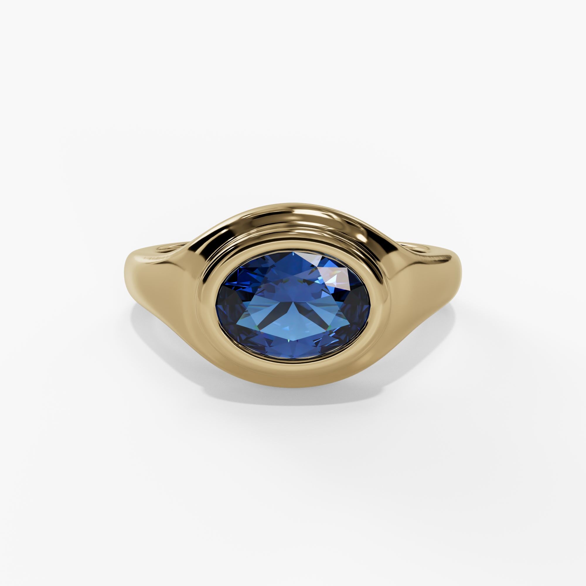 10KY 0.75CT (7X5) OVAL LAB CREATED BLUE TOPAZ POLISHED BEZEL SET RING