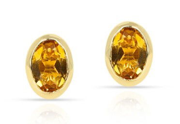 10KY 6X4 OVAL CITRINE BEZEL SET STUD EARRINGS