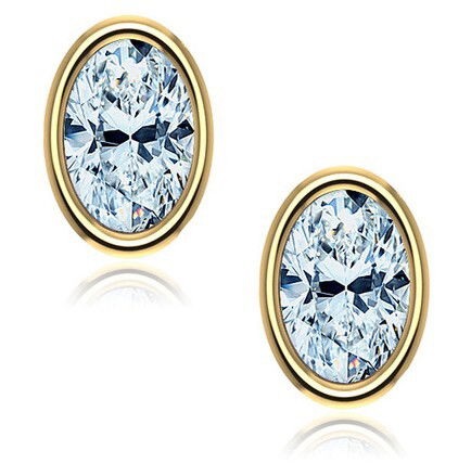 10KY 6X4 OVAL AQUAMARINE BEZEL SET STUD EARRINGS