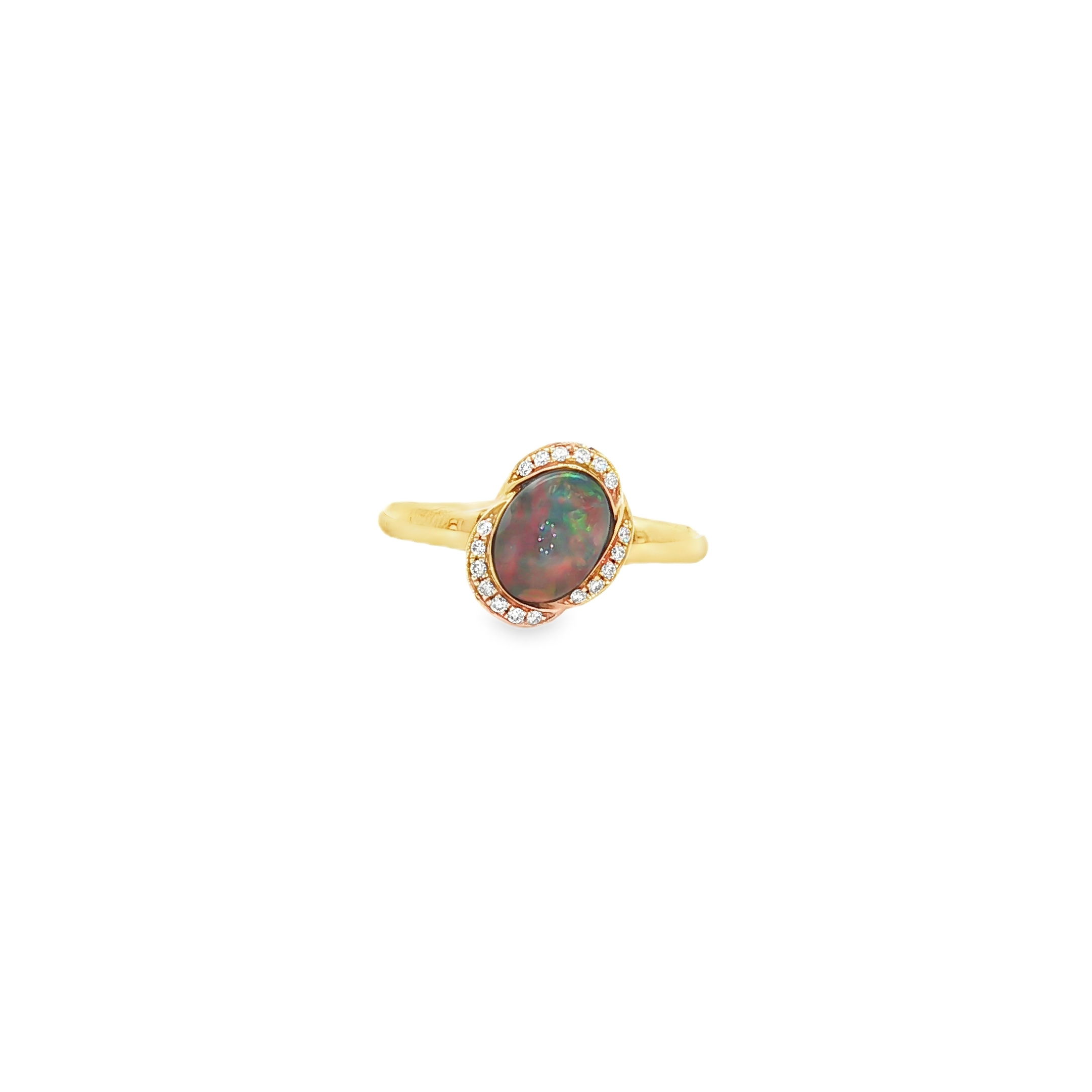 18KY .99CT BLK OPAL & .07 CTTW RB DIA RING SZ 7