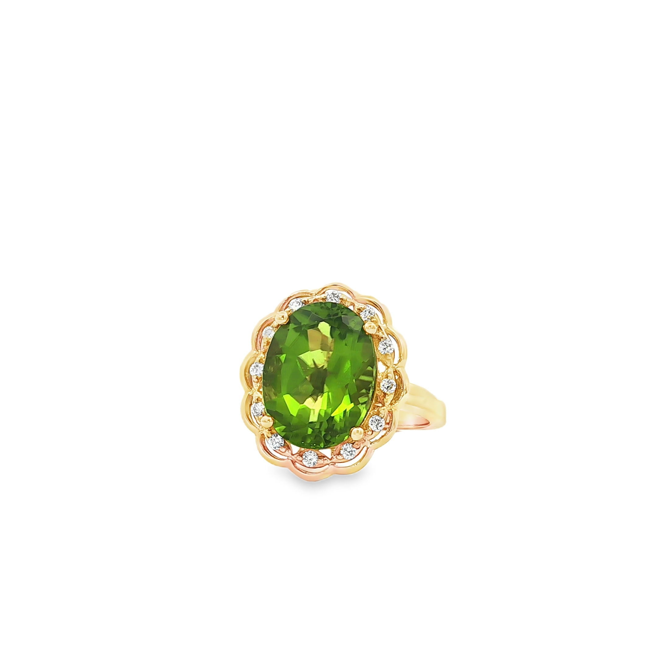 18KY 5.99CT PERIDOT & .14CTTW RB DIA RING SZ 7
