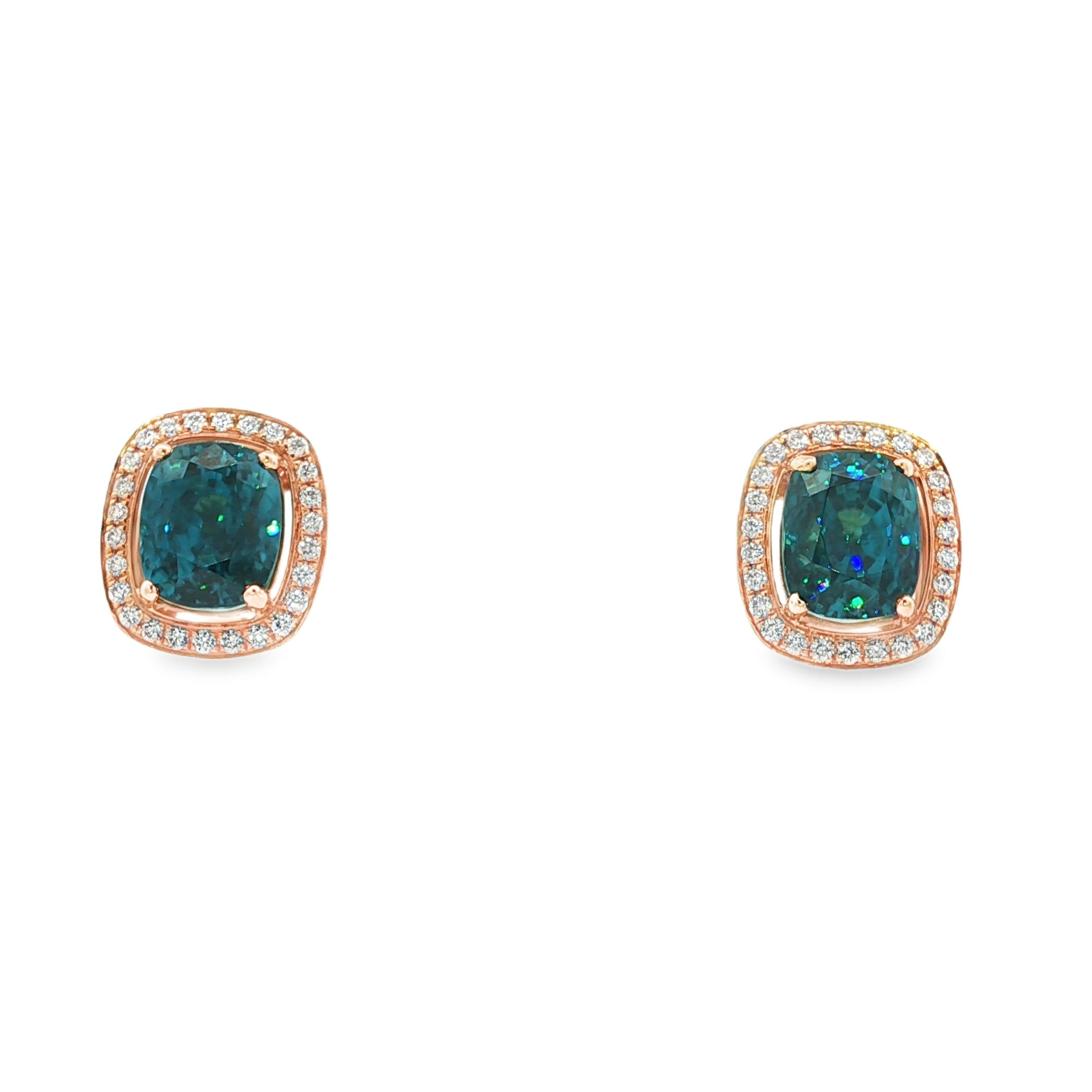 18KY 14.04 CTTW BL ZIRCON & .47CTTW RB DIA EARRINGS