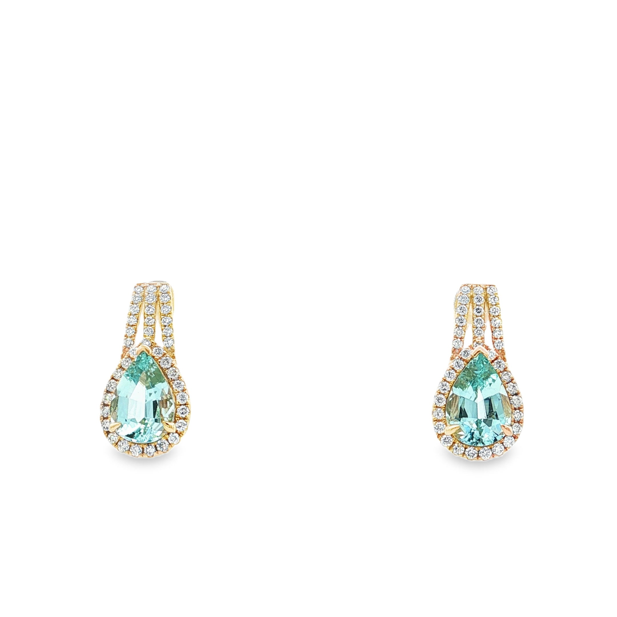 14KY 2.89CTTW AQUA & .60CTTW RB DIA EARRINGS