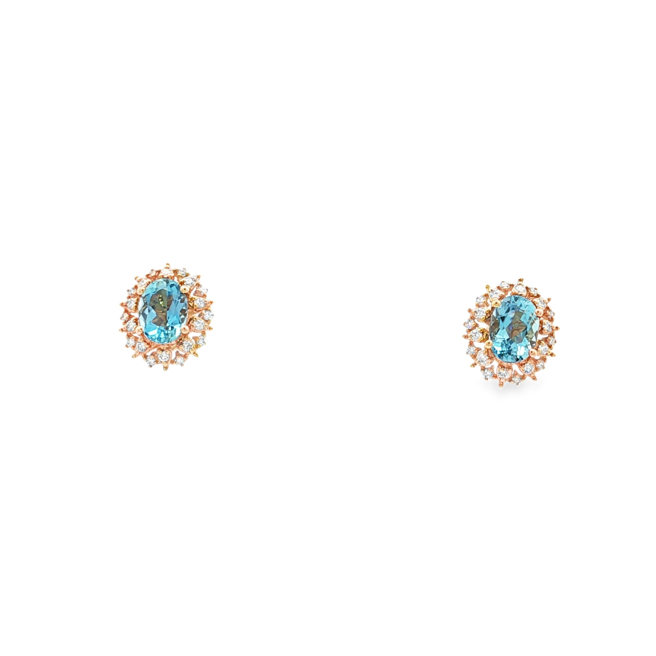18KY 1.60CTTW AQUA & .26CTTW RB DIA EARRINGS