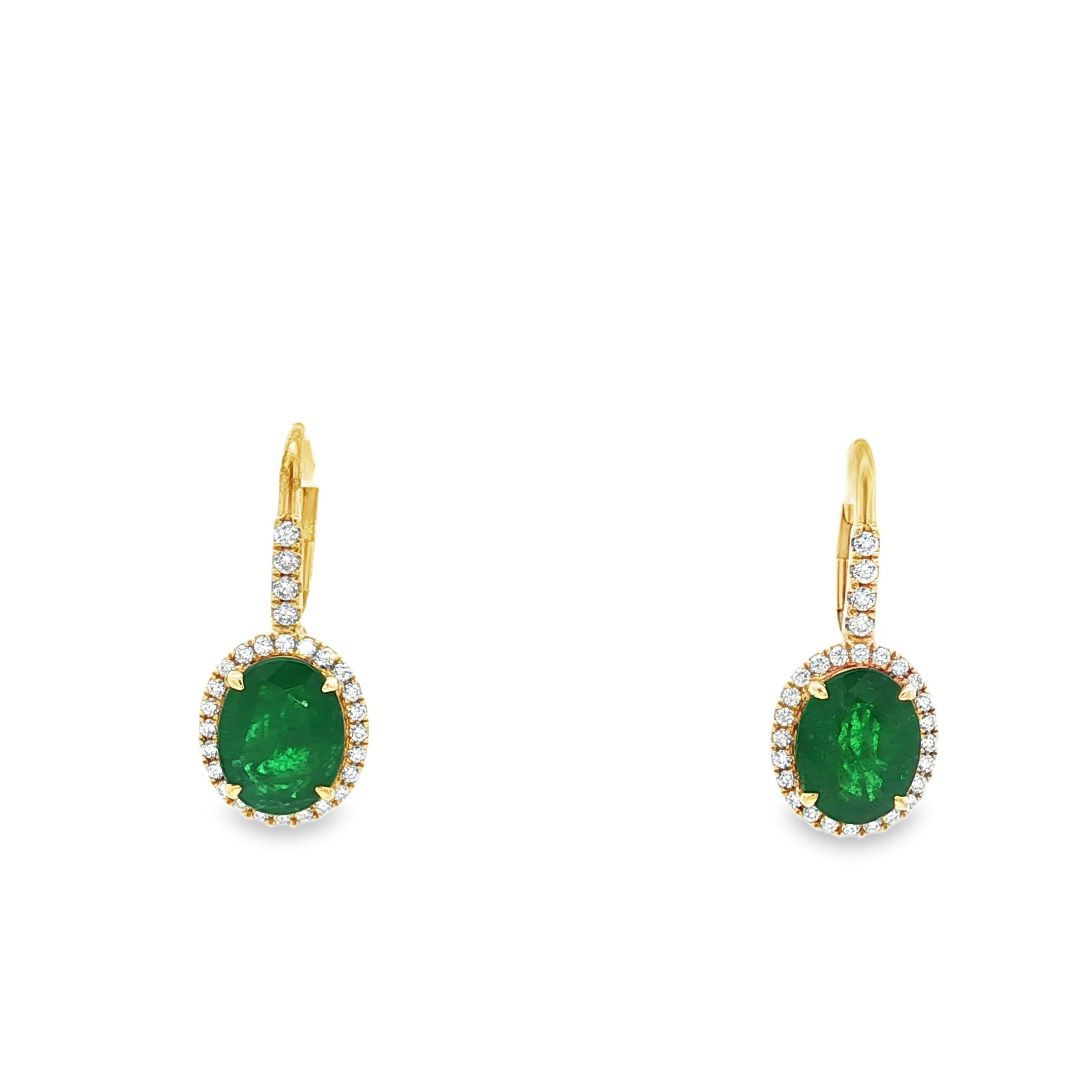 14KY 4.18CTTW EMERALD & .45CTTW RB DIA LB EARRINGS