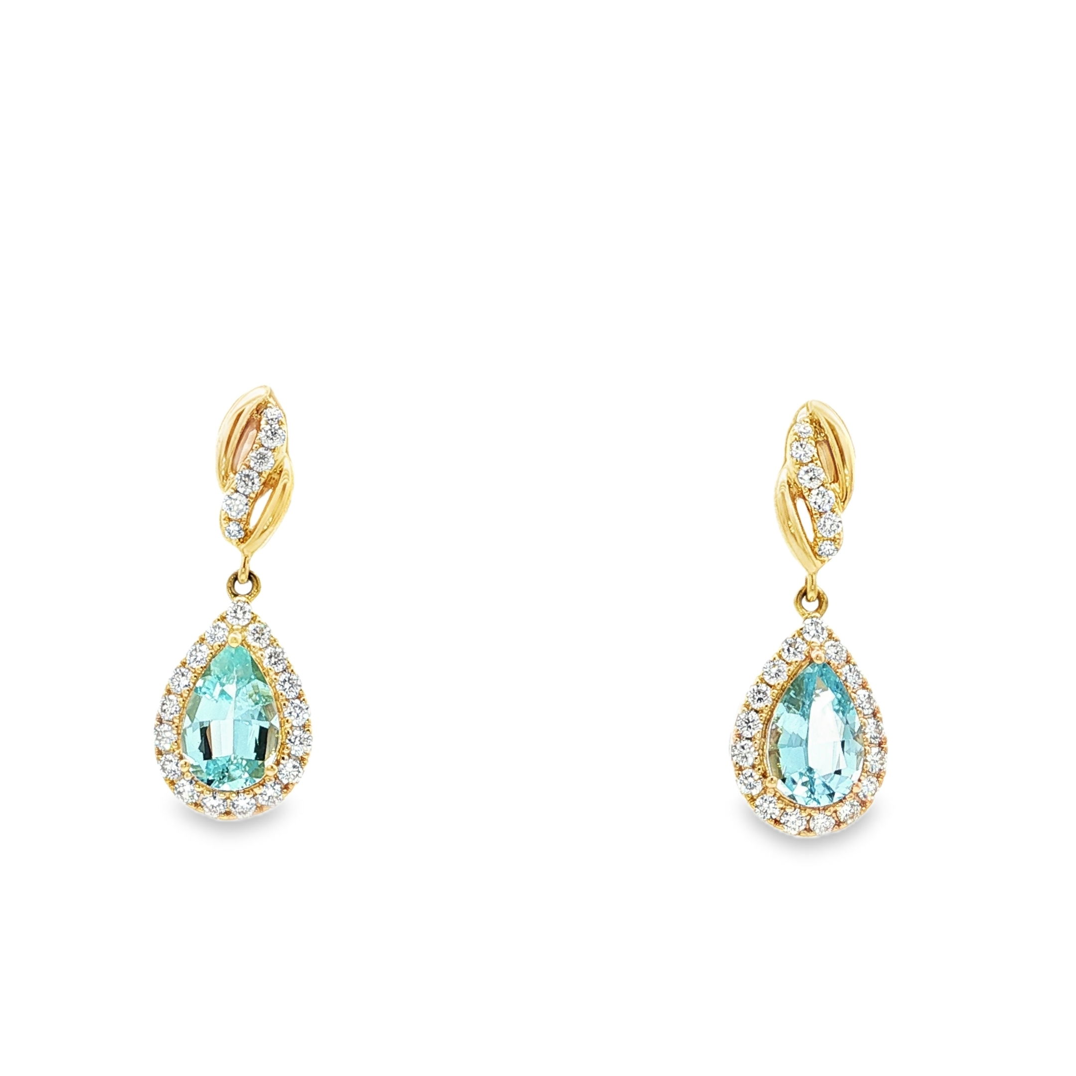 18KY 2.01CTTW AQUA & .81CTTW RB DIA EARRINGS