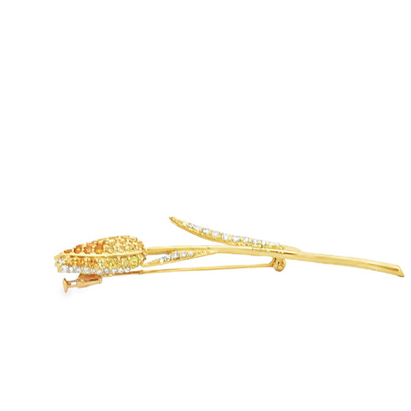 18KY 1.40CTTW YELLOW SAPPH & .50CTTW RB DIA BROOCH