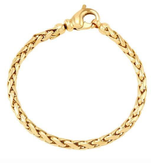 14KYG 4.5MM POLISHED 8" HEAVY HOLLOW WEAVE LINK BRACELET